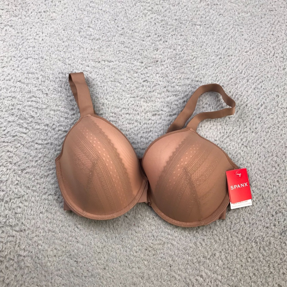 Spanx Bra-Llelujah Full Coverage Bra 38D Beige Illusion Lace Front Clasp NEW NWT